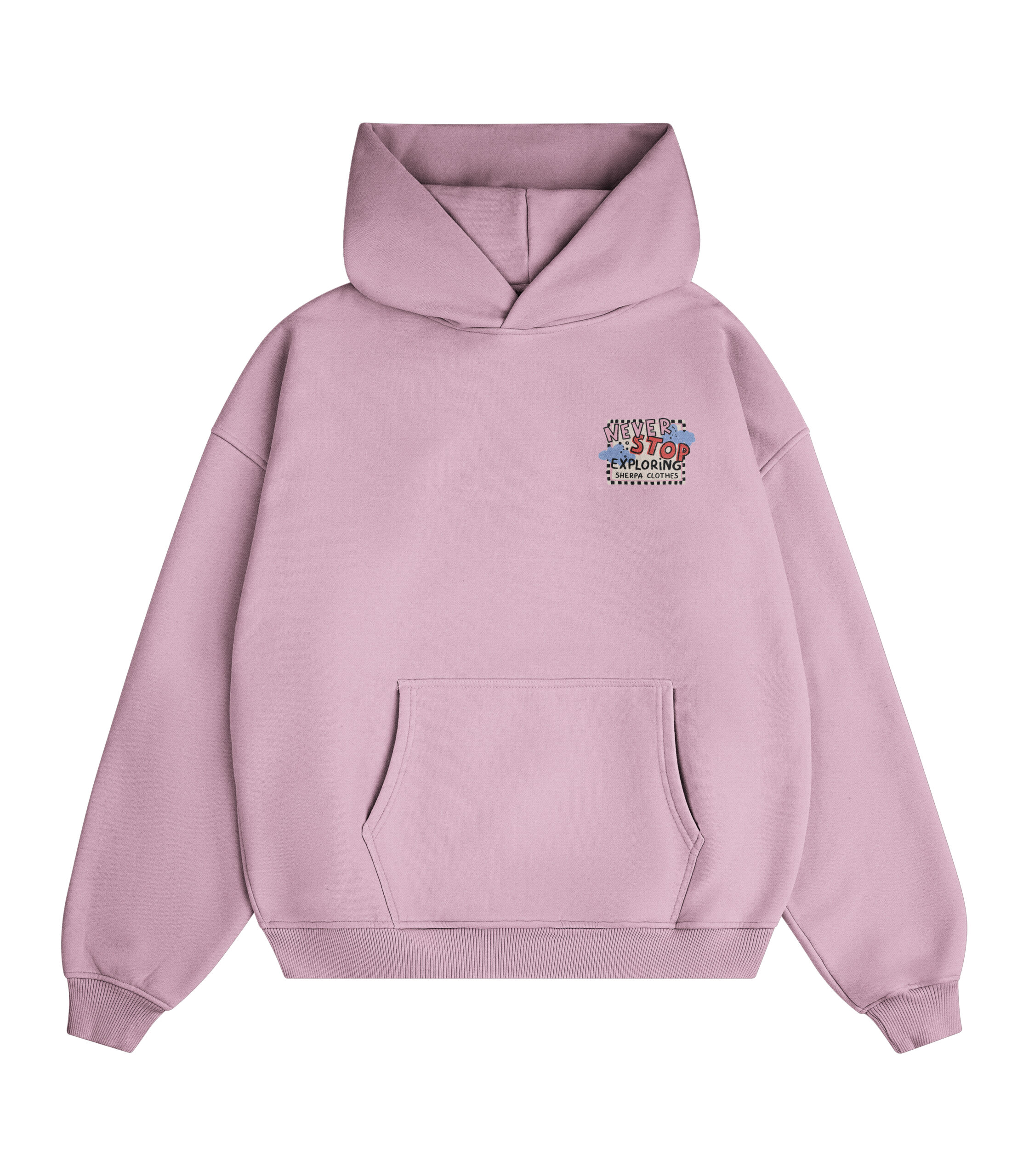 hoodie_pink Bluza Sherpa „Never Stop Exploring” dusty pink