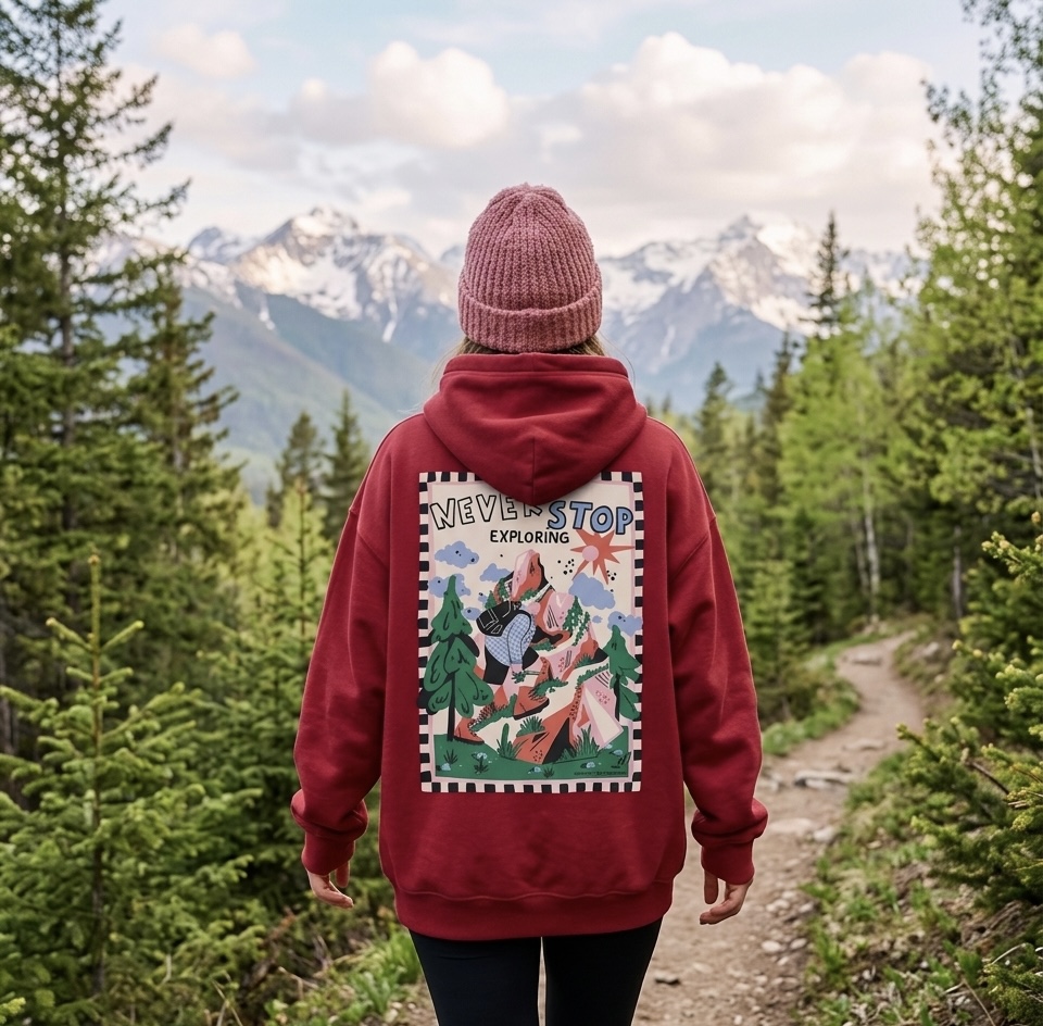 Bluza Sherpa „Never Stop Exploring” deep red