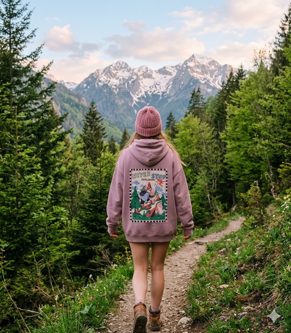 image3 Bluza Sherpa „Never Stop Exploring” dusty pink